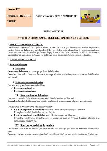 PC 4ième Cours complet Lycée Numérique (Côte d’Ivoire)