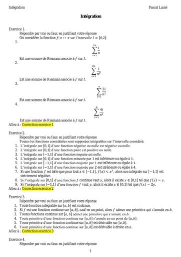 Exercices corriges integration