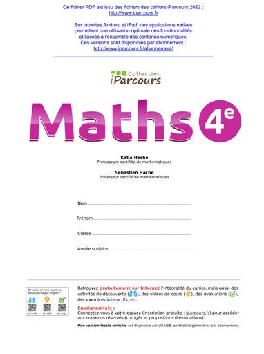 Cahier Maths 4eme iparcours 2022 by Tehua