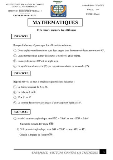 COMPOSITION GENERAL 2025 MATHS NIVEAU 5ième UP23 2 BY TEHUA