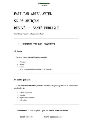 INFAS RÉSUMÉ SANTÉ PUBLIQUE by TEHUA