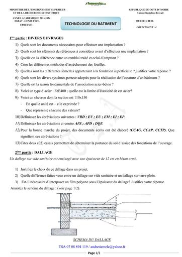 BTP DEVOIR 2024 ESBTP RIV TECHNOLOGIE DU BATIMENT BY TEHUA