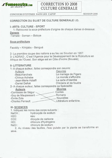 Corrigé de Culture générale CAFOP 2008