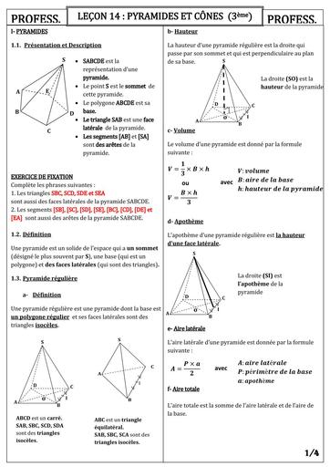 COURS DE MATHS NIVEAU 3ième PYRAMIDE ET CONE BY TEHUA