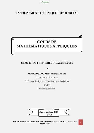 Cours de maths appliquees 1ere ACC CG FIG SES by Tehua