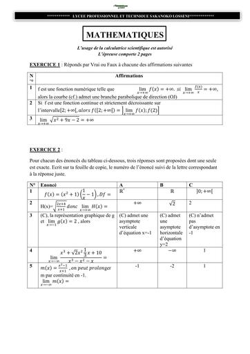 DEVOIR DE MATHS NIVEAU Tle LYCEE PRO ET TECH SAKANOKO LOSSENI BY TEHUA
