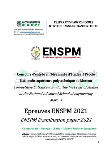 EPREUVE POLYTECHNIQUE MAROUA Concours ENSPM 2021 by Tehua