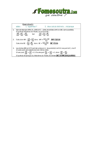 Corrigé TP 2 portant sur le théorème de Thalès maths niveau 3eme