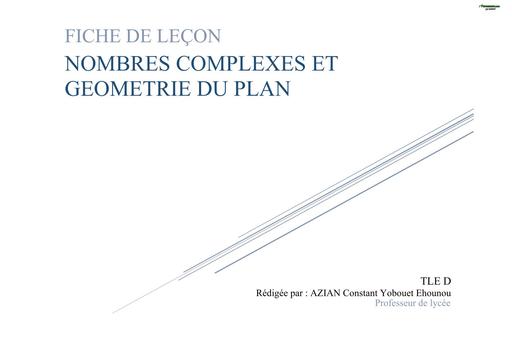 FICHE DE COURS 9 NOMBRES COMPLEXES ET GEOMETRIE DU PLAN Tle D BY TEHUA