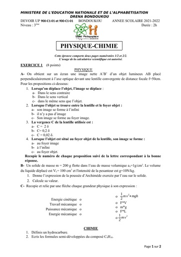 Devoir d'UP PC Commune de Bondoukou