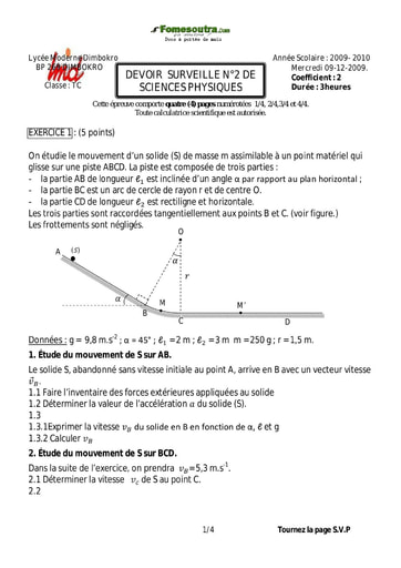 Devoir (12) de Physique niveau Terminale C