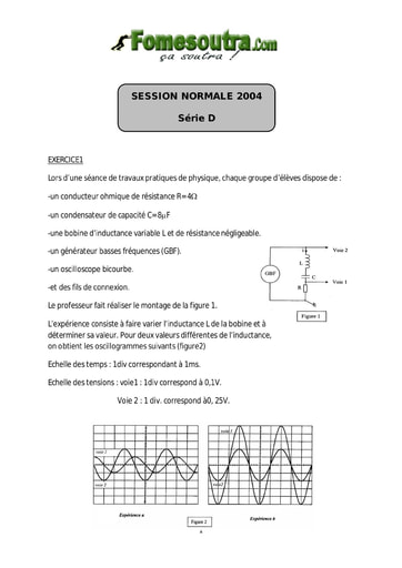 Sujet de Physique-Chimie BAC D 2004