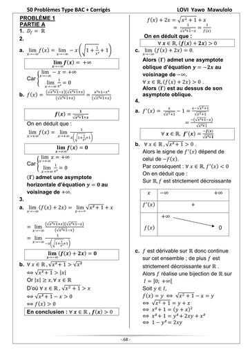 50 problemes du moment MATHS Tle CD CORRIGES by TEHUA