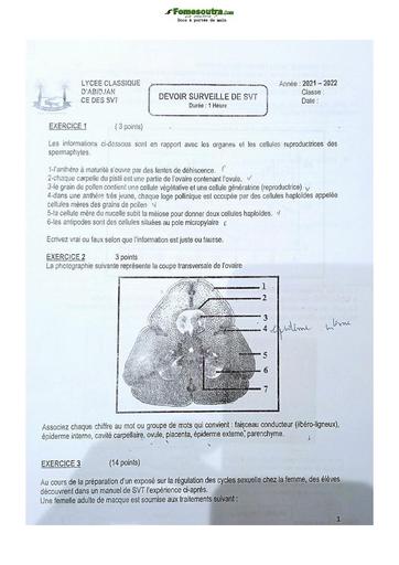 Devoir surveillé de SVT niveau Seconde C Lycée Classique Abidjan 21-22