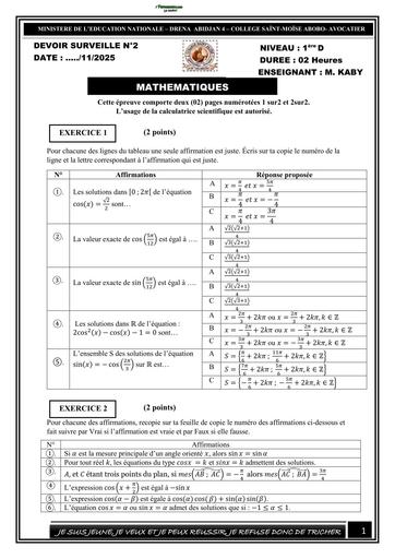 DEVOIR DE MATHS 1ière D SAINT MOISE BY TEHUA