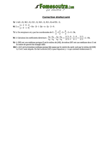 Corrigé Droites et Carré - Maths niveau 2nd C