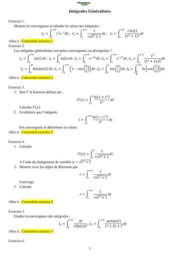 LICENCE MATHS INFO exercices corriges integrales generalisées by TEHUA