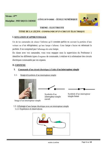 PC 6ème L2 Commande dun circuit électrique