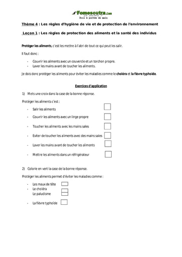 Les règles de protection des aliments et la santé des individus - EDHC CE1