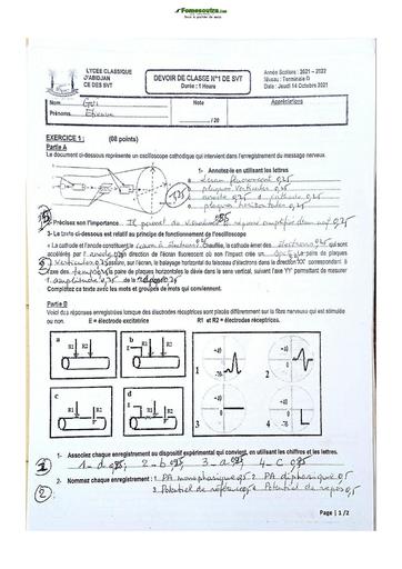 Sujet de SVT Terminale D Lycée Classique Abidjan