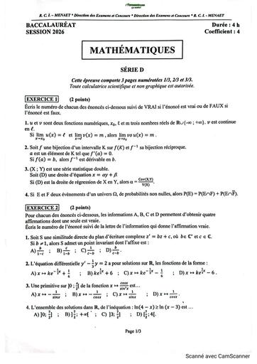 BAC 2026 MATHS SERIE D Sujet+corrigé RCI BY TEHUA