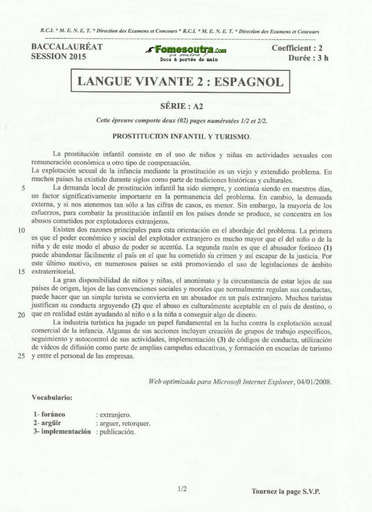 Sujet corrigé et barème d'Espagnol BAC A2 2015