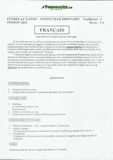 Sujet de Français CAFOP 2011