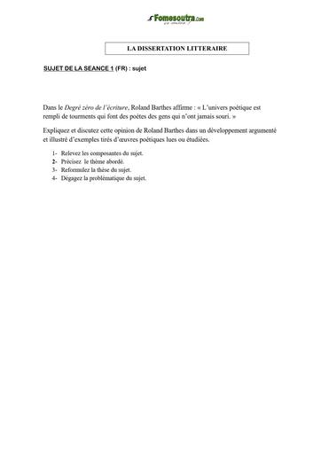 COURS DE VACANCES FR Tle SUJET 1 (LA DISSERTATION LITTERAIRE)