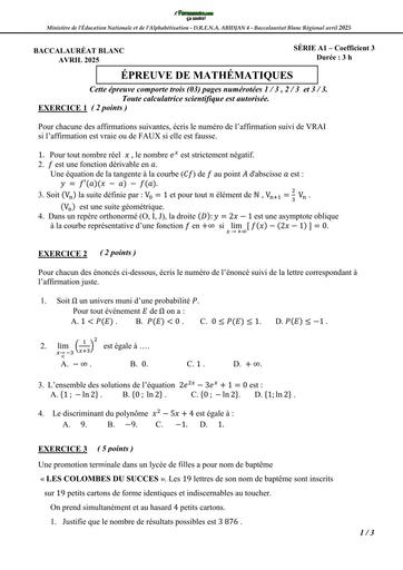 BAC BLANC MATHS série A1 2025 DREN ABIDJAN 4 by TEHUA