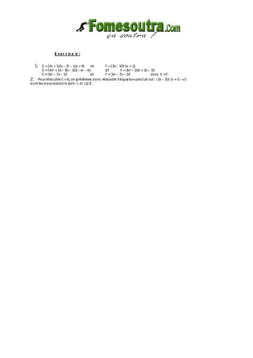 Corrigé TP 5 Calcul littéral et équation maths 3eme