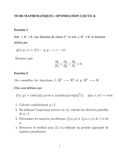 UFHB de Cocody TD DE MATHEMATIQUES L2 ECUE 4 Optmisation 26 04 2022 by TEHUA