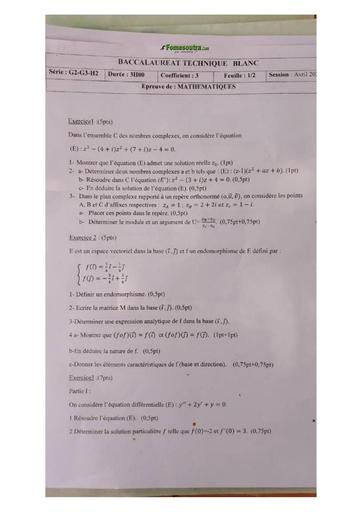 BAC BLANC TECHNIQUE(SERIE G2&3 ET H2) 2025 MATHS SUJET+BAREME BY TEHUA
