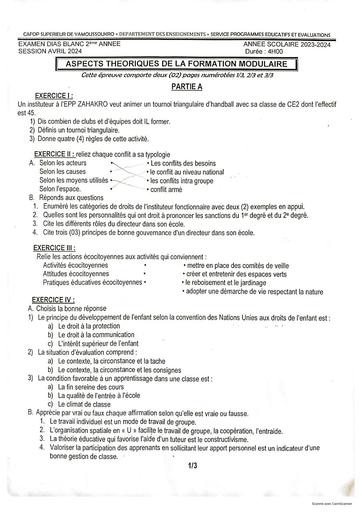 CAFOP Sujets DIAS BLANC+Correction 2024 Yakro BY TEHUA