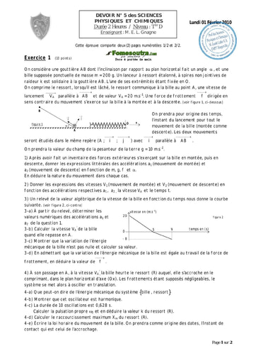 Devoir (15) Physique-Chimie niveau Terminale D - EMPT Bingerville