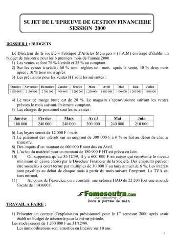 Sujet corrigé de Gestion Financière BTS Finances Comptabilité et Gestion d’Entreprises 2000