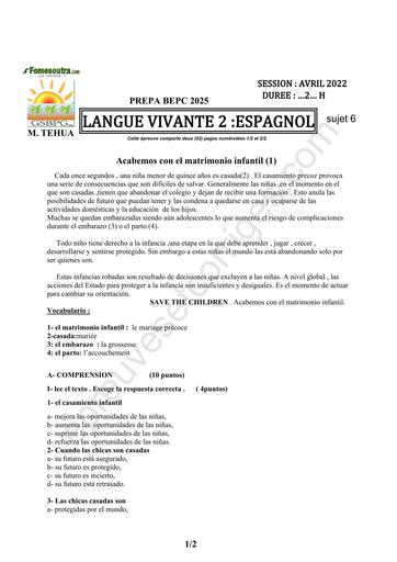 PREPA BEPC 2025 ESPAGNOL FICHE 6 BY TEHUA