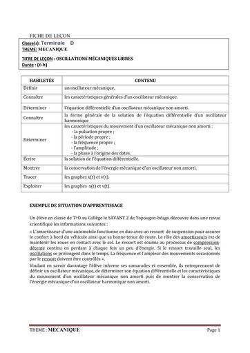 FICHE DE COURS PC Tle D L4 OSCILLATIONS MECANIQUE by TEHUA