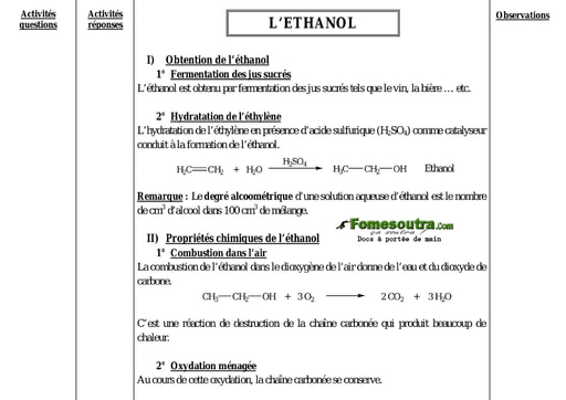 L'Ethanol - Chimie 1ere C et D