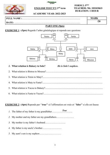 DEVOIR D'ANGLAIS 2nde N°1 by TEHUA
