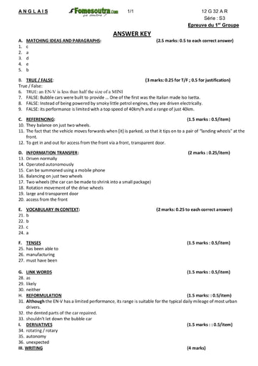 Corrigé du sujet d'Anglais BAC S3 2012 - Sénégal