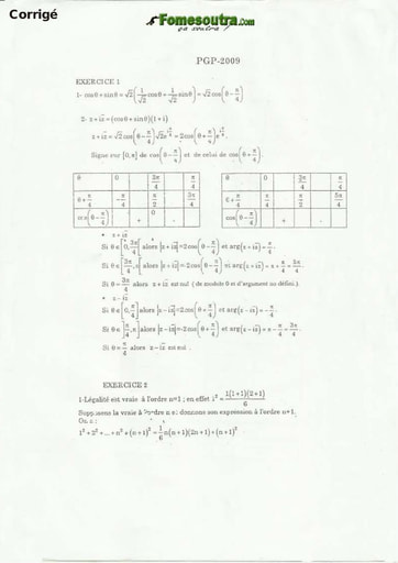 Corrigé Maths Préparateur et Gestionnaire en Pharmacie INFAS 2009