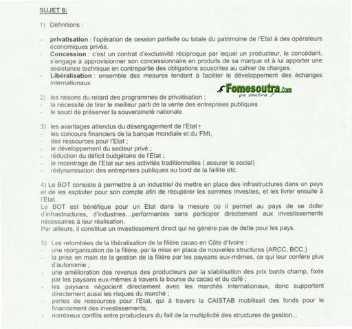 Corrigé Economie Générale portant sur la privatisation - BTS blanc 2002 Gagnoa