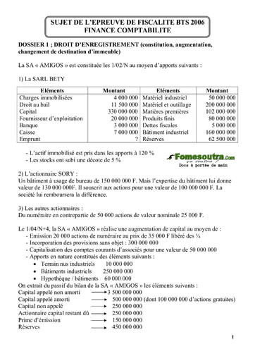 Sujet corrigé de Fiscalité BTS Finances Comptabilité et Gestion d’Entreprises 2006