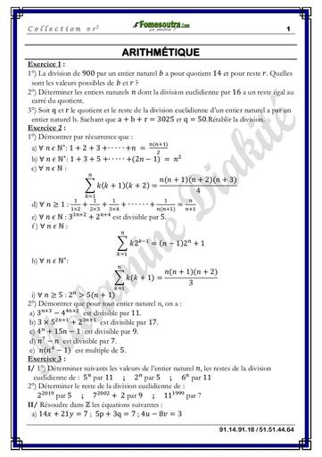 Corrigé exercice d'arithmétique