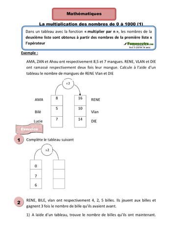 La multiplication des nombres de 0 à 1000(1) - Cours CE1