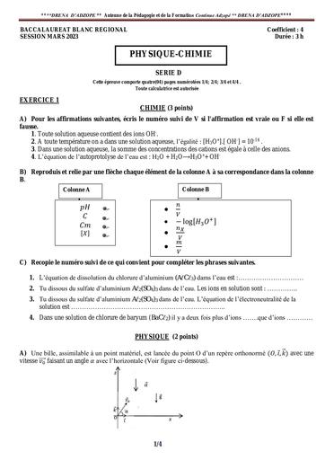 PC BAC D Adzope mars 2023 sujet+barème by Tehua