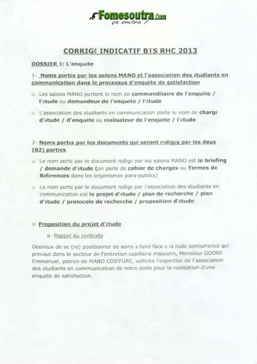 Corrigé Enquête de satisfaction BTS Ressources Humaines et Communication 2013