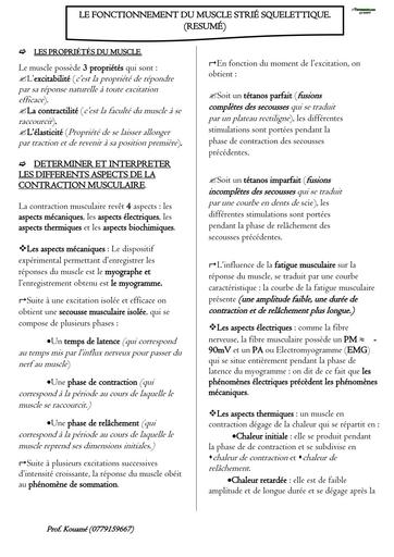 RESUME DE COURS SVT Tle D LE MUSCLE STRIE SQUELETTIQUE BY TEHUA