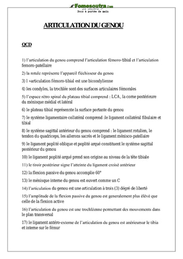 Sujet articulation du genou - Tronc Commun - Université Nangui Abrogoua