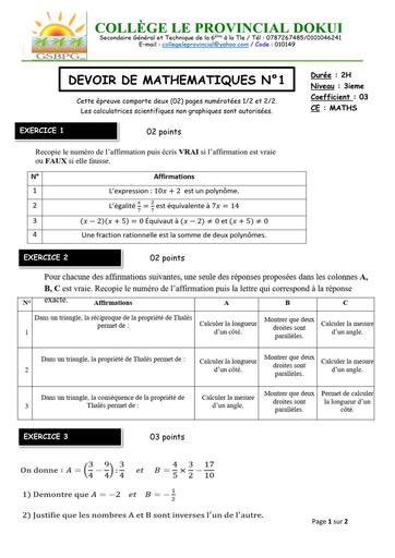 DEVOIR DE NIVEAU MATHS niveau 3ième 12 NOVEMBRE 2025( EXERCICE 4 MODIFIE) rectifié by TEHUA